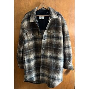 Aritzia Wilfred Free The Ganna Wool Brown Plaid Shirt Jacket Shacket Longline XL